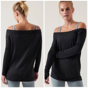 Athleta Studio Barre Sweatshirt, Relaxed Fit, Off Shoulder, Black, Women's XLT